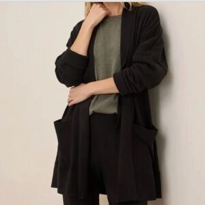 Pact Airplane Cardigan XL / XXL Organic Cotton Wrap Open Front Cozy Lounge Black